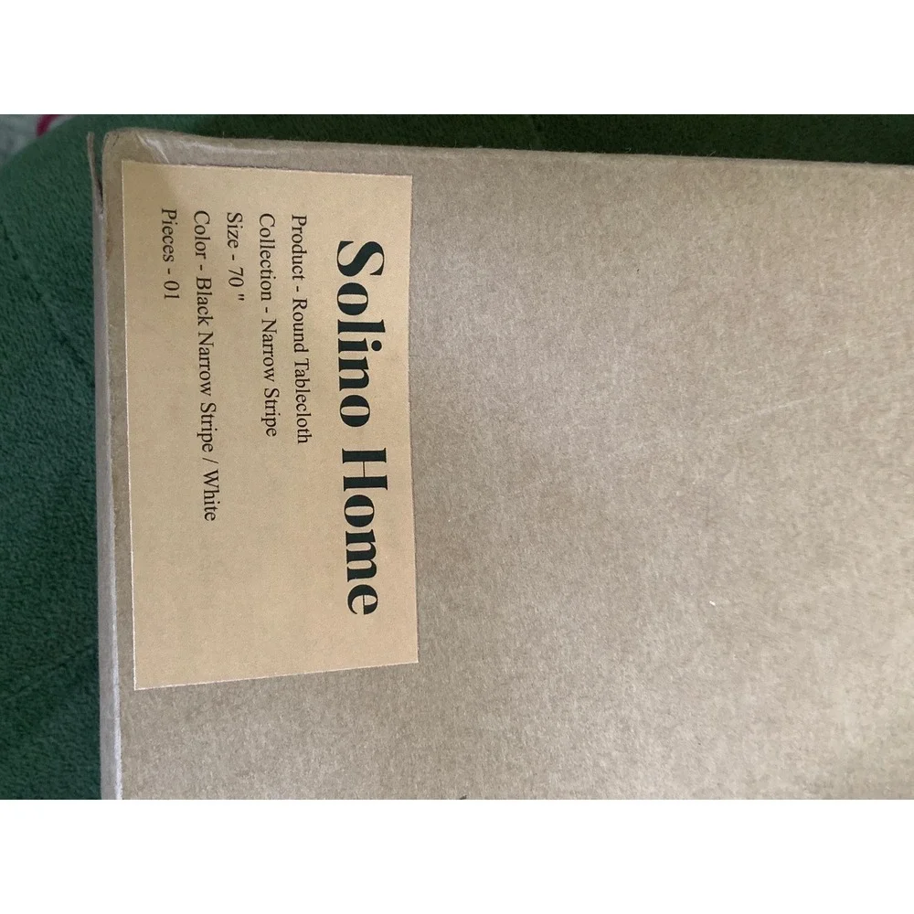 Solino Home 70 Inch Round Tablecloth 100% Linen Black White Narrow Stripe New